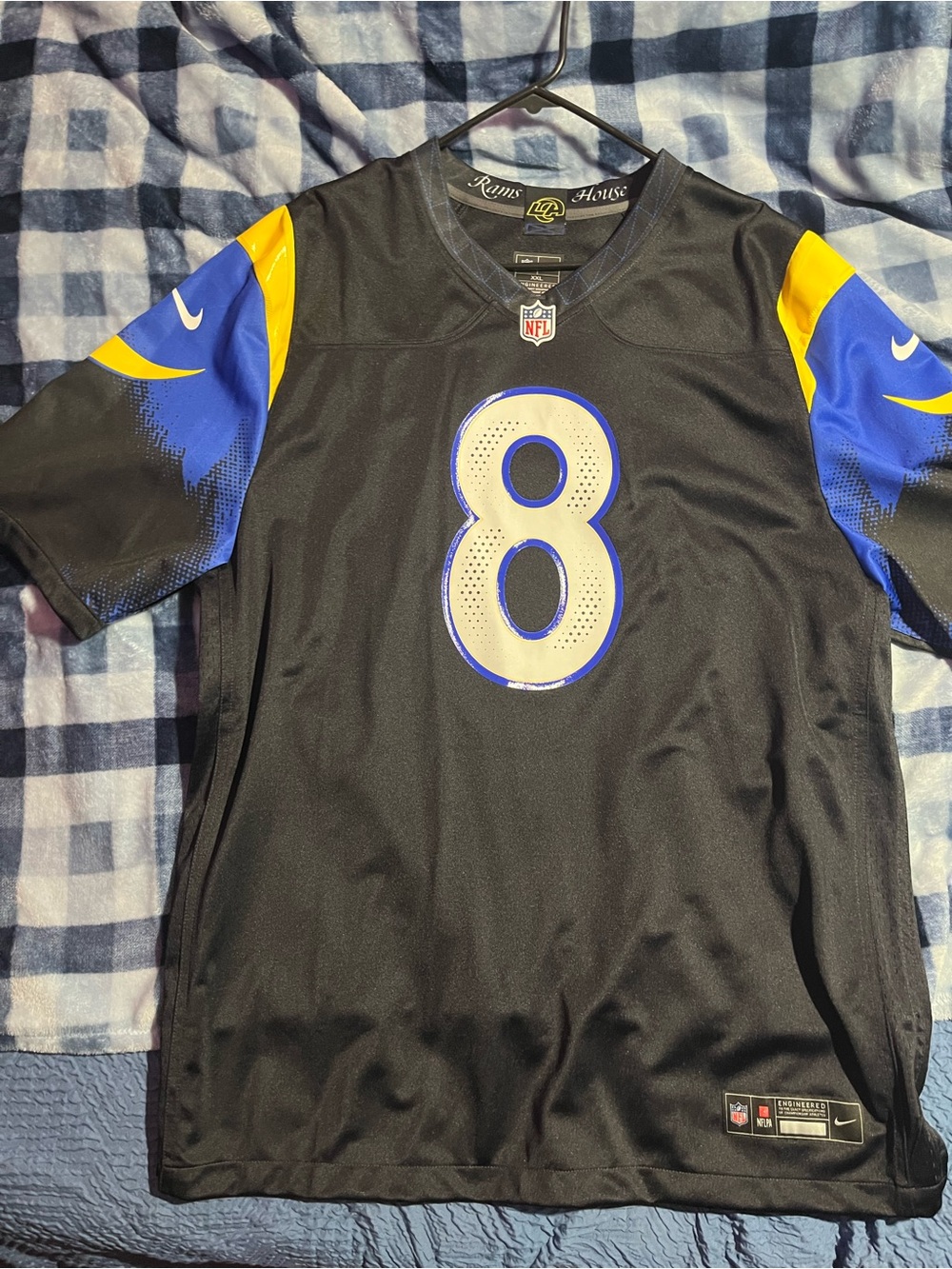 Nike Black Football Jersey with Blue and Yellow Accents, Number 8